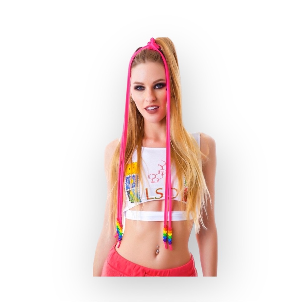 new J Valentine 𖦹 Candy Raver Glow in the Dark Beaded Hair Ties 𖦹 Neon Pink 𖦹 - Picture 2 of 16